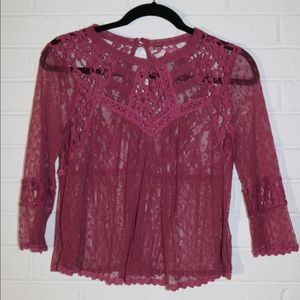 Free people see through lace crop top